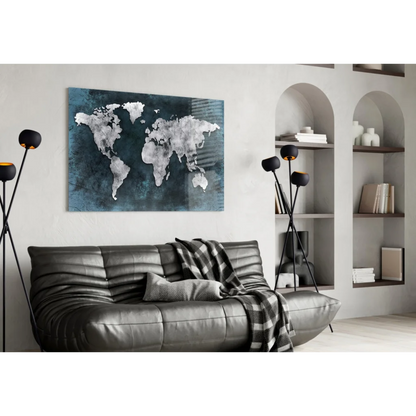 Stunning Teal Silver World Map Wall Art Canvas | Contemporary Home Wall Art | vintageantiquesgifts.com