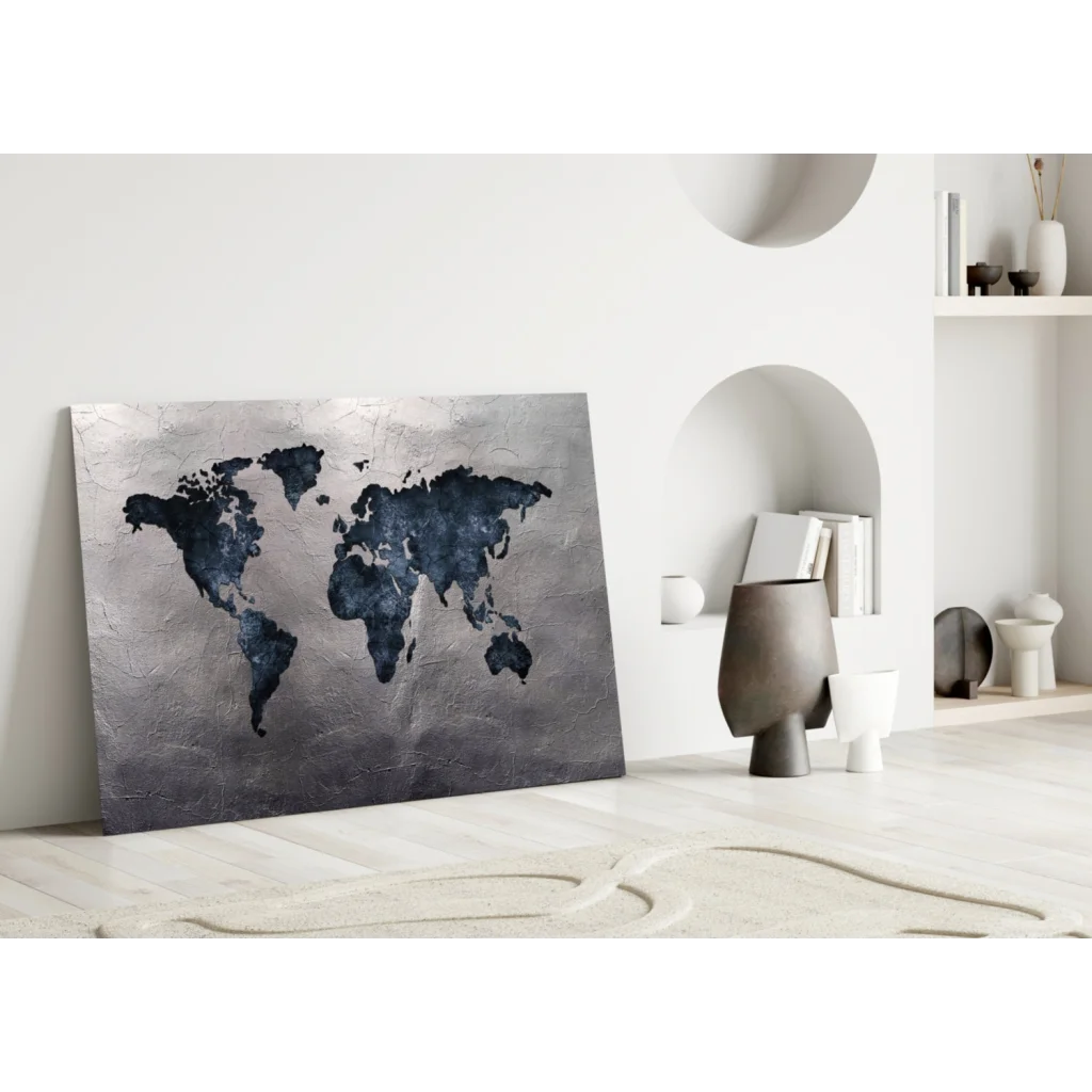 Distressed World Map Glass Wall Art Canvas | Modern Wall Art Decor | vintageantiquesgifts.com