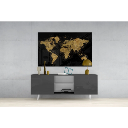 Stunning black and gold glitter world map wall art on canvas