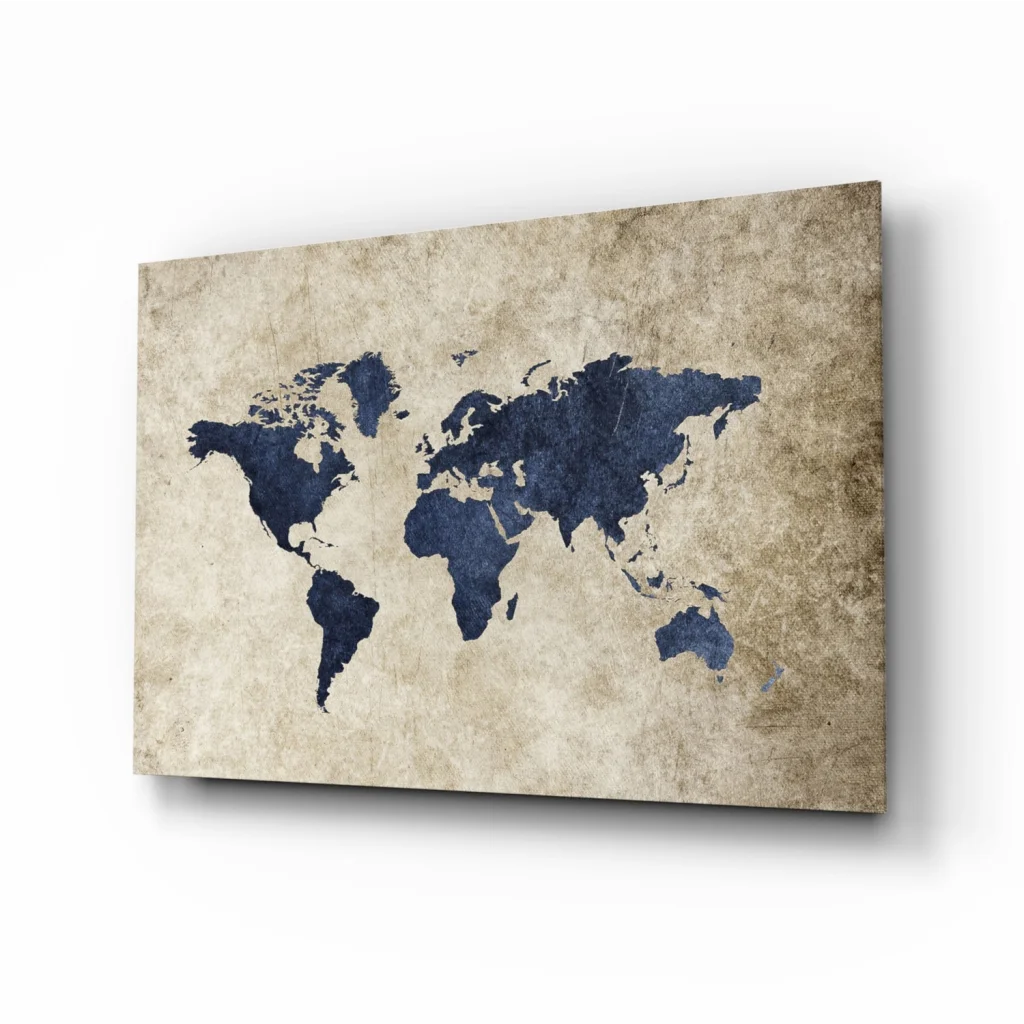 Vintage Navy Blue World Map Canvas Wall Art | Insigneart USA | vintageantiquesgifts.com