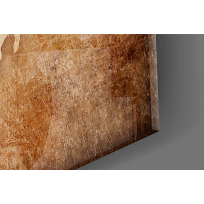 Distressed sepia world map canvas wall art with rustic earth-toned texture