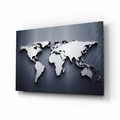 Stunning Silver 3D World Map Glass Wall Art | Insigneart USA | vintageantiquesgifts.com