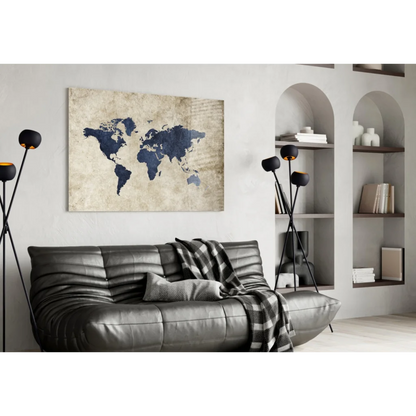 Vintage Navy Blue World Map Canvas Wall Art | Contemporary Home Wall Art | vintageantiquesgifts.com
