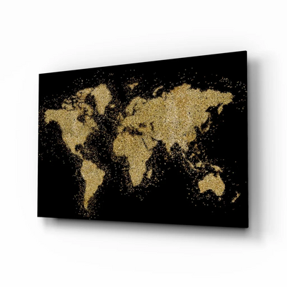 Stunning gold glitter world map wall art on black canvas