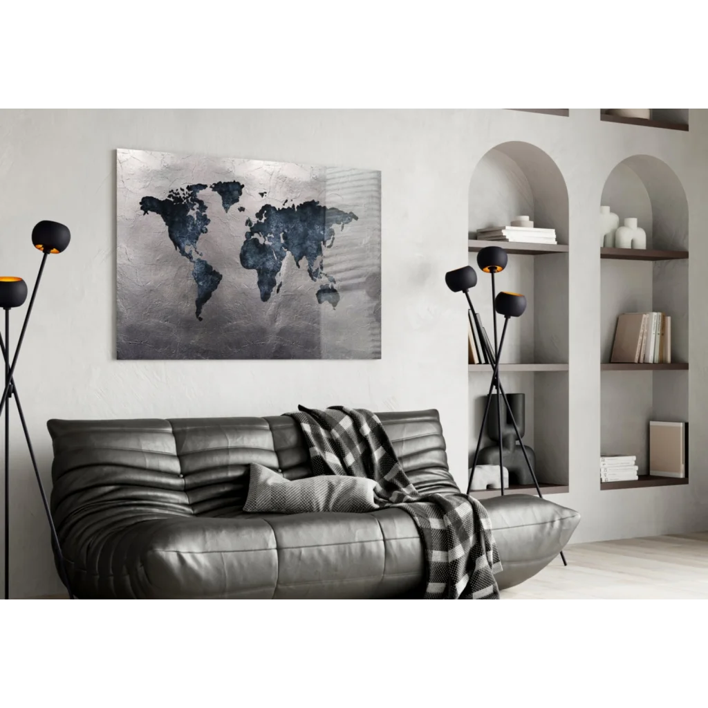 Distressed World Map Glass Wall Art Canvas | Contemporary Home Wall Art | vintageantiquesgifts.com