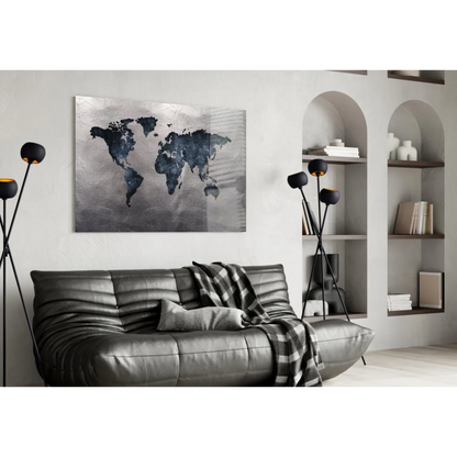 Distressed World Map Glass Wall Art Canvas | Contemporary Home Wall Art | vintageantiquesgifts.com