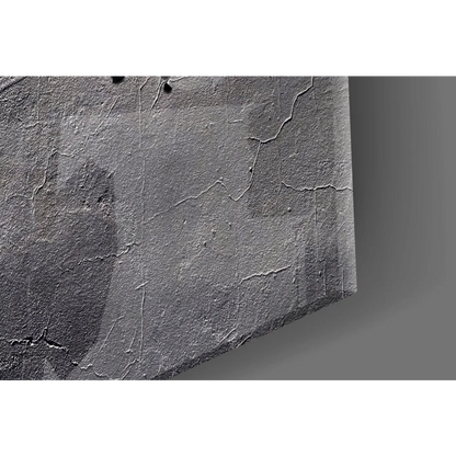 Gray textured glass wall art with rough cracked surface and world map design