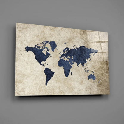 Vintage Navy Blue World Map Canvas Wall Art | Glass Wall Art Print | vintageantiquesgifts.com
