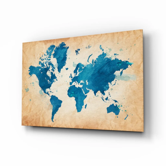 Vintage Blue Watercolor World Map Canvas Wall Art | Insigneart USA | vintageantiquesgifts.com
