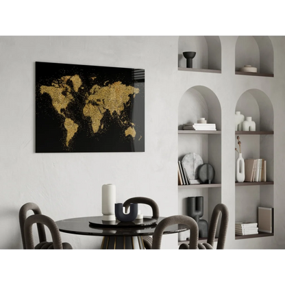 Stunning gold glitter world map wall art on black canvas