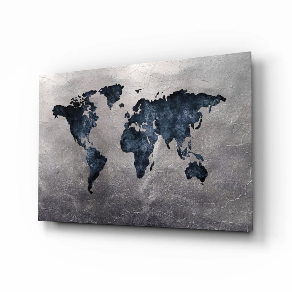 Distressed World Map Glass Wall Art Canvas | Insigneart USA | vintageantiquesgifts.com