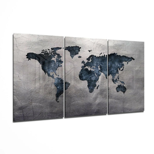 Stunning silver navy world map wall art on textured canvas