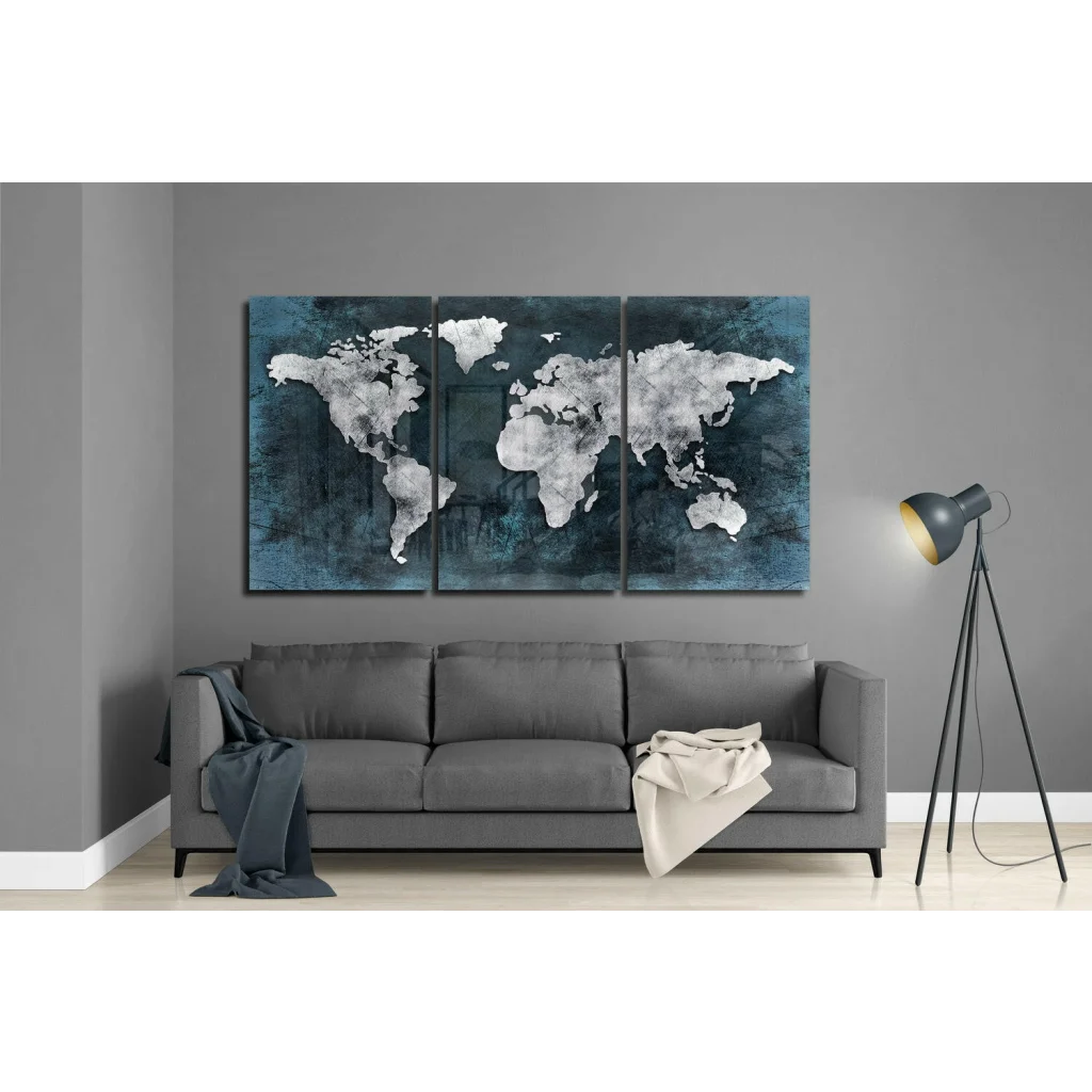 Stunning Teal World Map Wall Art Canvas Set | Modern Wall Art Decor | vintageantiquesgifts.com