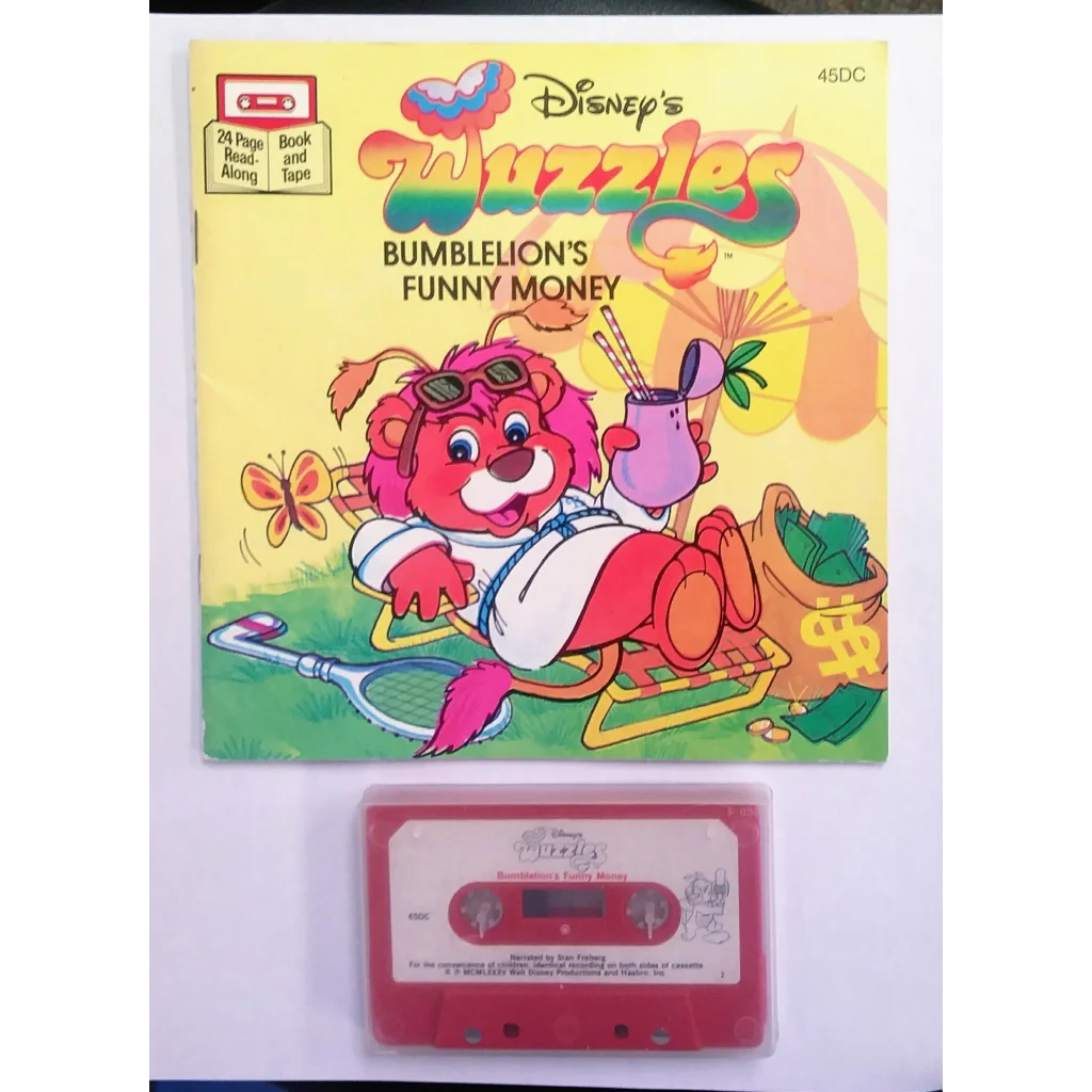 1980s Disney Wuzzles book and tape Bumblelion Funny Money pink yellow cover