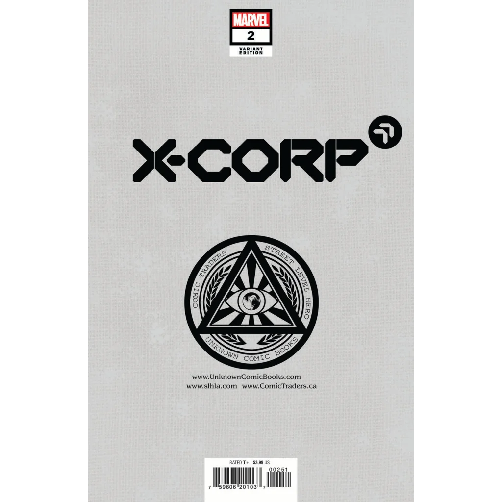 Comic book with gray cover, X-CORP logo, triangular emblem, and barcode for X-CORP #3