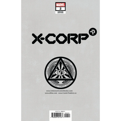 Comic book with gray cover, X-CORP logo, triangular emblem, and barcode for X-CORP #3