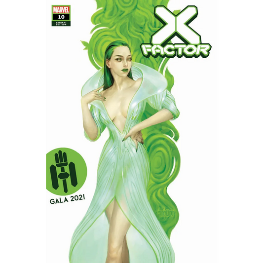 Comic book cover showing a woman in a green dress from X Factor Issue 10 Variant Cover Gala Edition