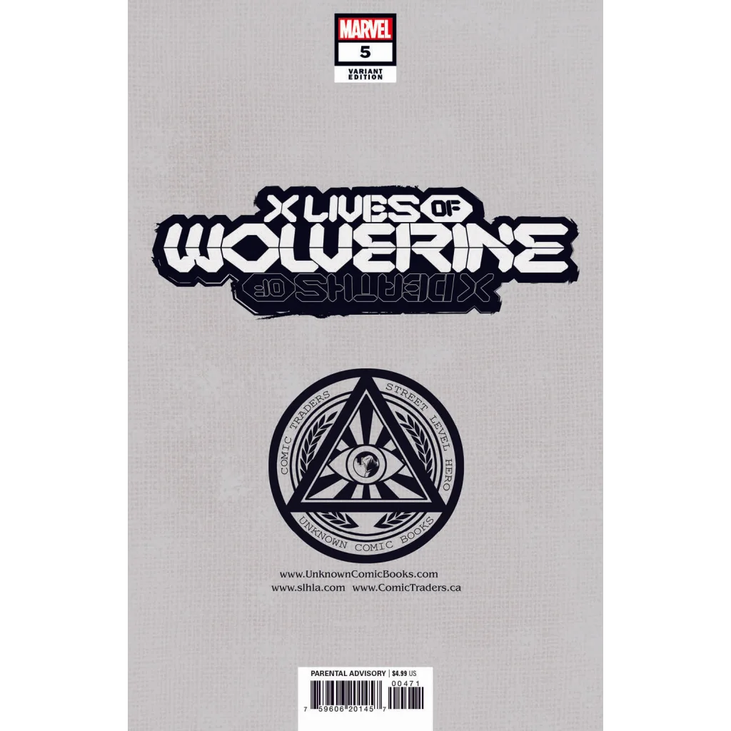 Comic book with black and white title on light gray background from X Lives of Wolverine 5 Epic Marvel Comic