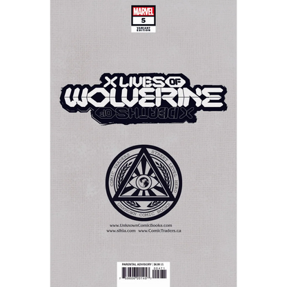 Comic book with black and white title on light gray background from X Lives of Wolverine 5 Epic Marvel Comic