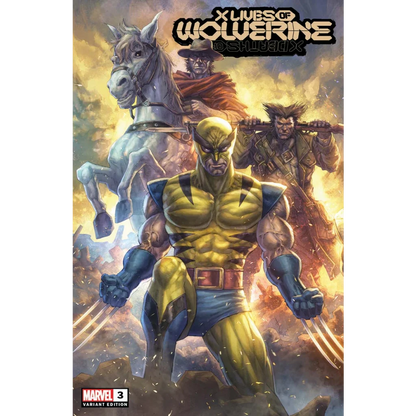 Comic book cover of Wolverine in different forms from X Lives of Wolverine Issue 3