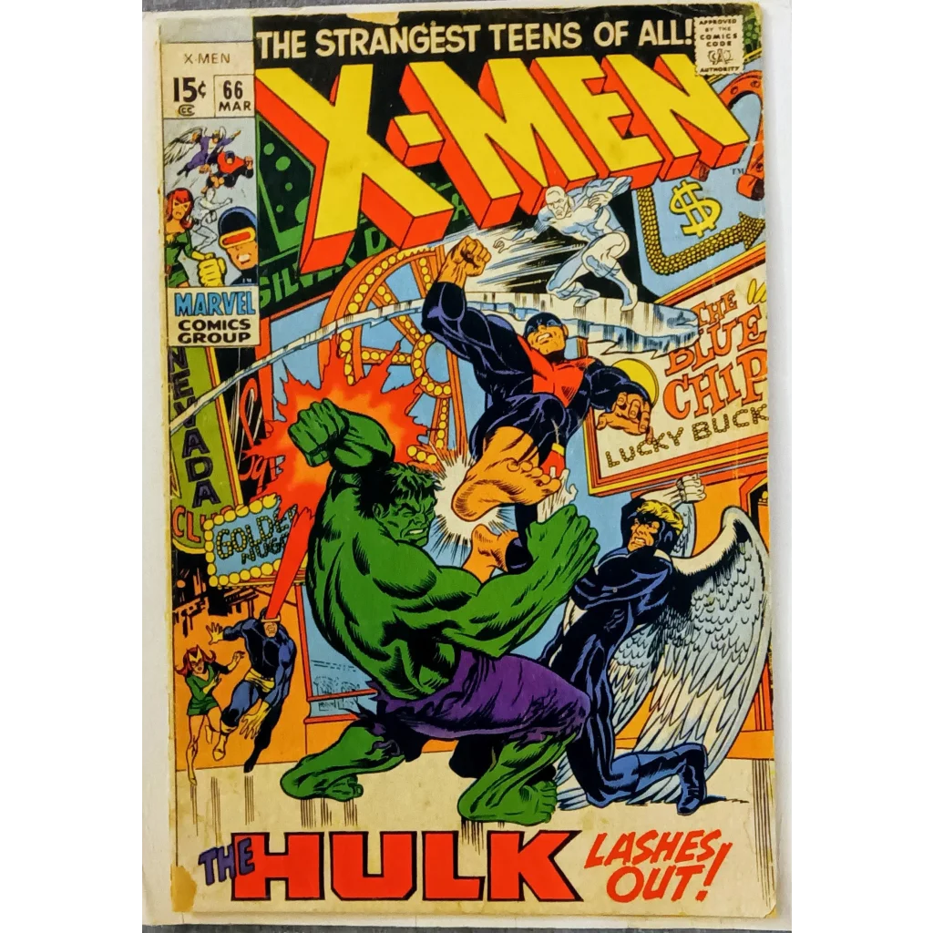 1960s Marvel Comics X-Men cover with Hulk action, issue 66 1970