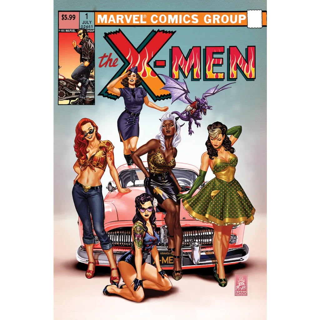 Pin-up style comic cover with female X-Men characters for Mark Brooks CVR Fire Exclusive Var