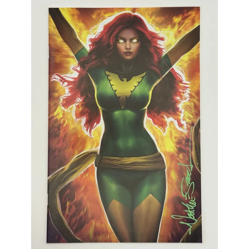 Comic book cover showing Jean Grey as Phoenix in green, fiery background, X-Men 101 facsimile edition