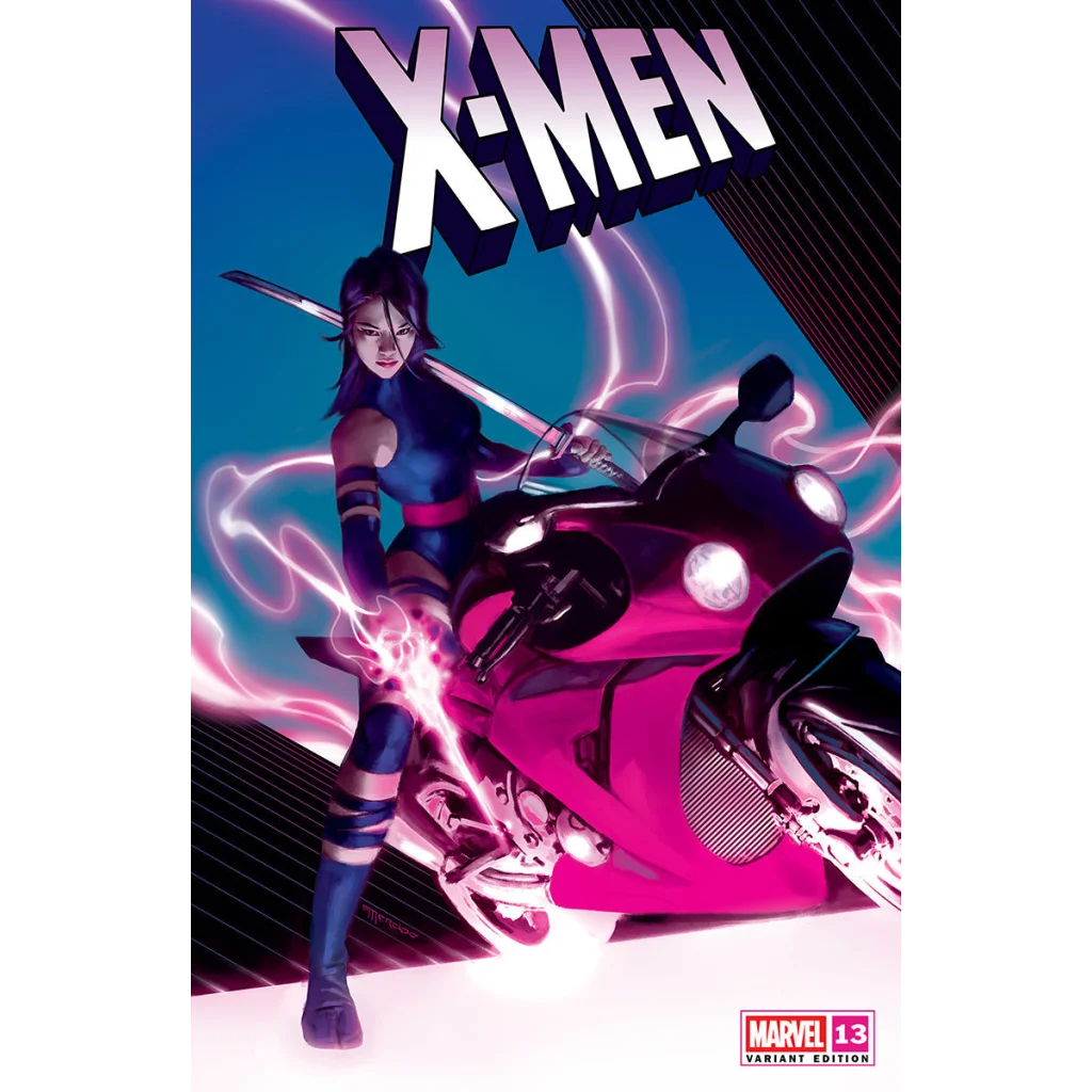 Pink motorcycle with glowing blue accents from X-Men #13 Unknown Comic Miguel Mercado