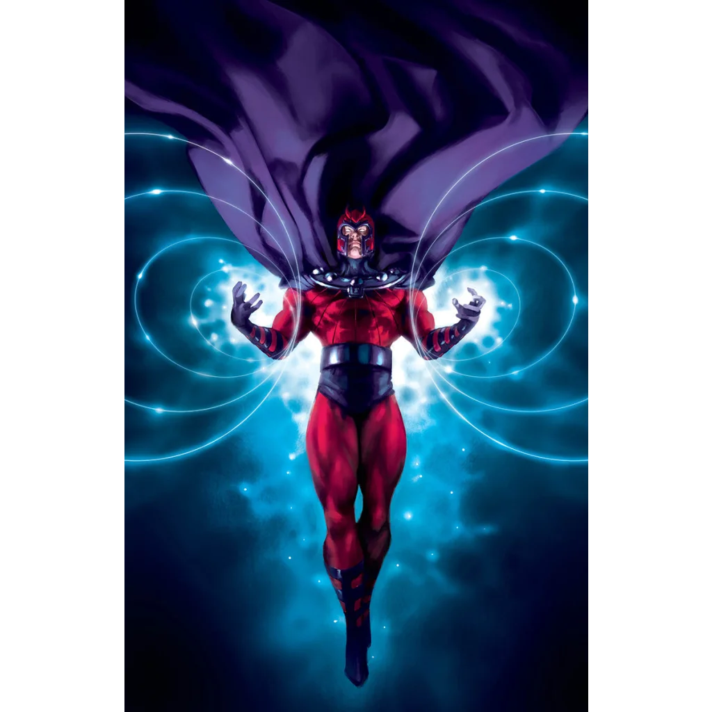 Magneto in red and purple costume with blue energy on X-Men #15 Miguel Mercado virgin var cover