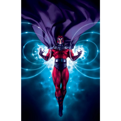 Magneto in red and purple costume with blue energy on X-Men #15 Miguel Mercado virgin var cover