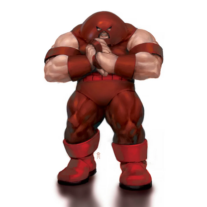 Red-armored muscular comic hero with domed helmet clenched fists for X-MEN #21 Marvel Comic