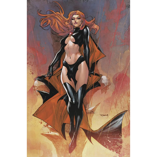 Comic book cover with a fiery-haired woman in black and orange outfit from X-Men Annual #1