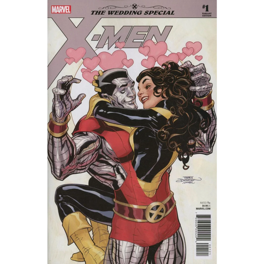 X-Men Wedding Special #1 Dodson Var cover: romantic embrace in red black costume