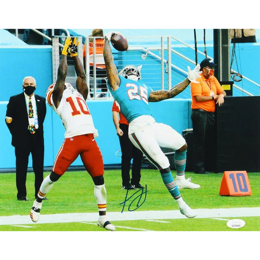Xavien Howard signed football photo with players jumping to catch the ball