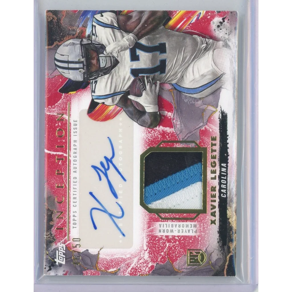 Xavier Legette autographed NFL trading card with player-worn game patch
