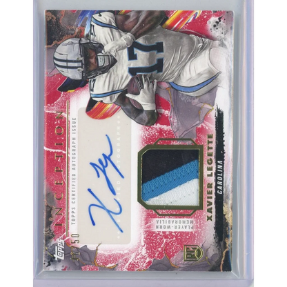 Xavier Legette autographed NFL trading card with player-worn game patch