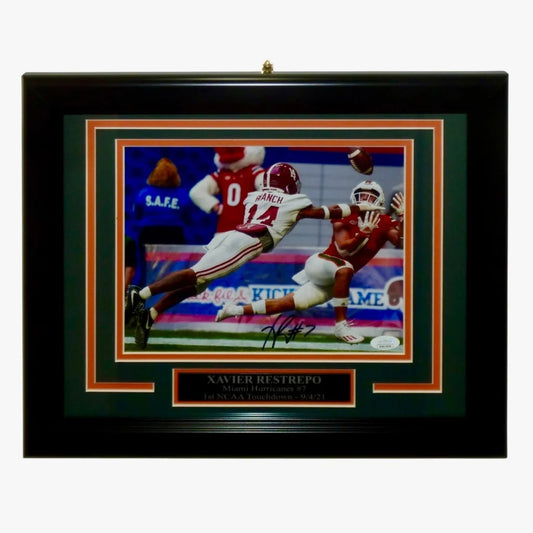 Miami Hurricanes Xavier Restrepo deluxe framed 8x10 touchdown photo