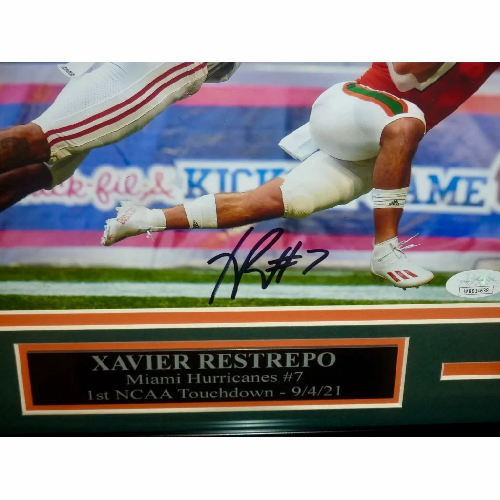 Xavier Restrepo Miami Hurricanes deluxe framed 8x10 touchdown photo