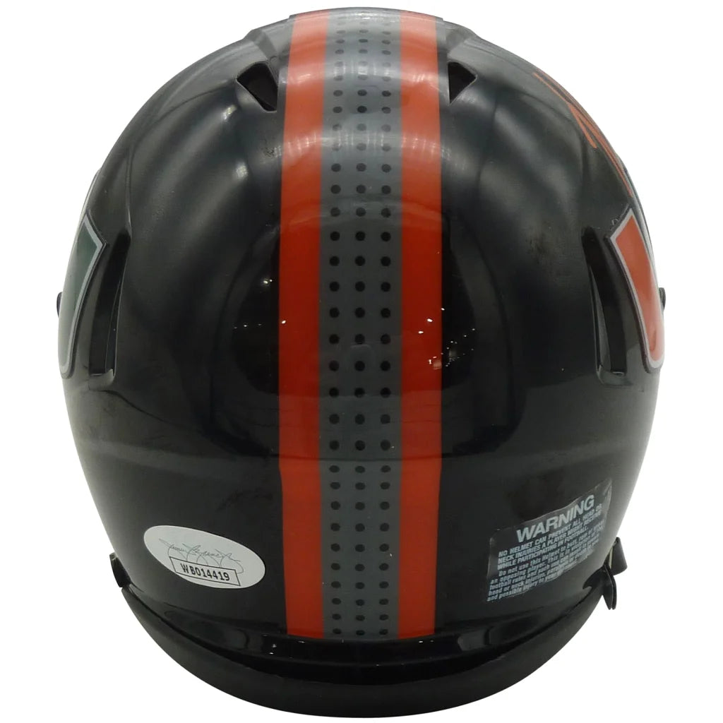 Xavier Restrepo signed Miami Hurricanes mini helmet in black orange