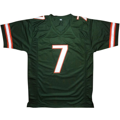 Xavier Restrepo Miami Hurricanes custom jersey, green with white 7 and orange sleeve stripes