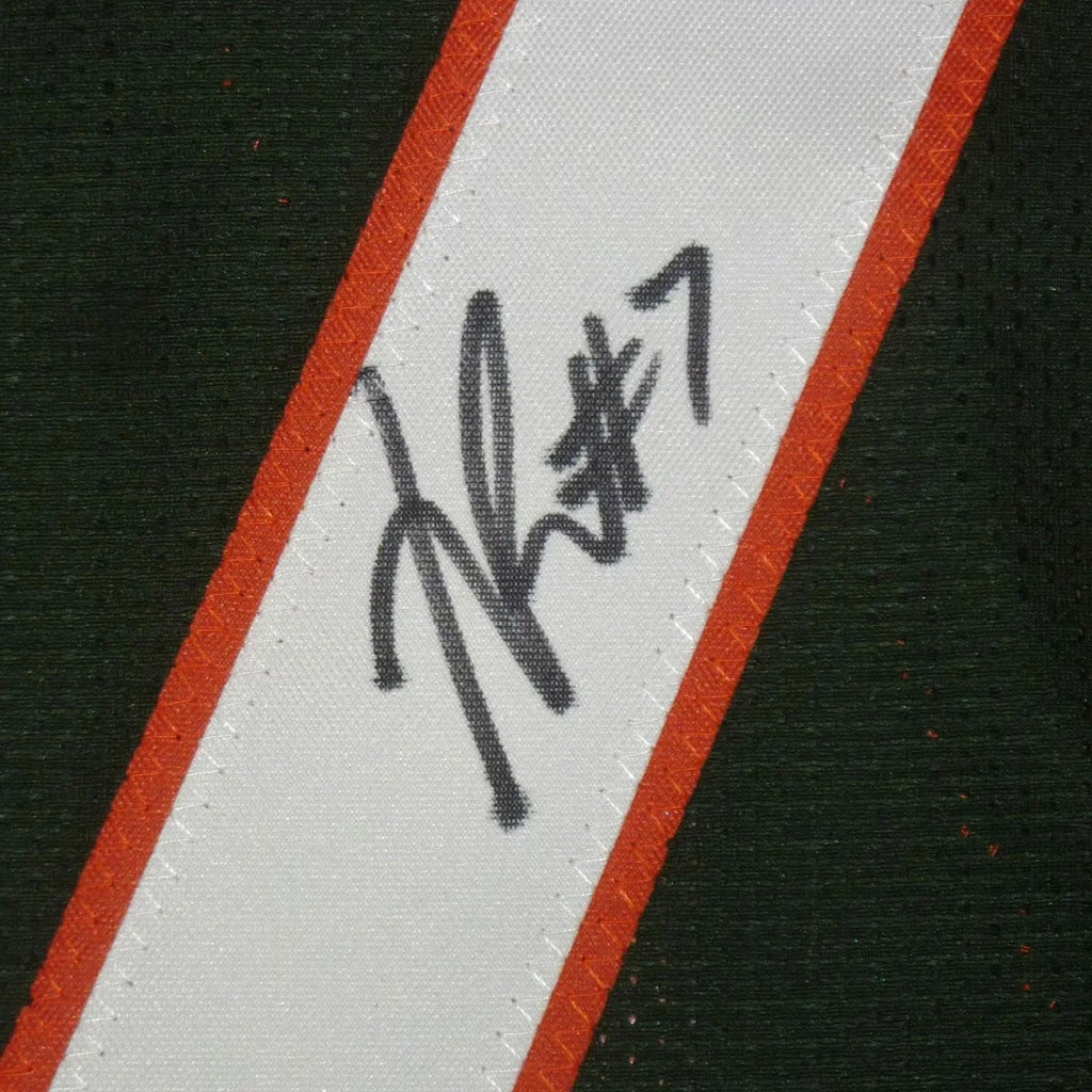 Xavier Restrepo Miami Hurricanes custom jersey with green white stripes orange accents black autograph