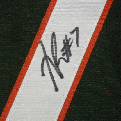Xavier Restrepo Miami Hurricanes custom jersey with green white stripes orange accents black autograph