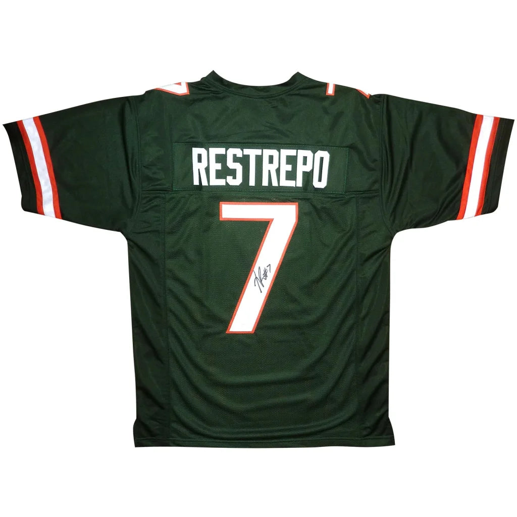 Xavier Restrepo Miami Hurricanes custom jersey in green with white lettering