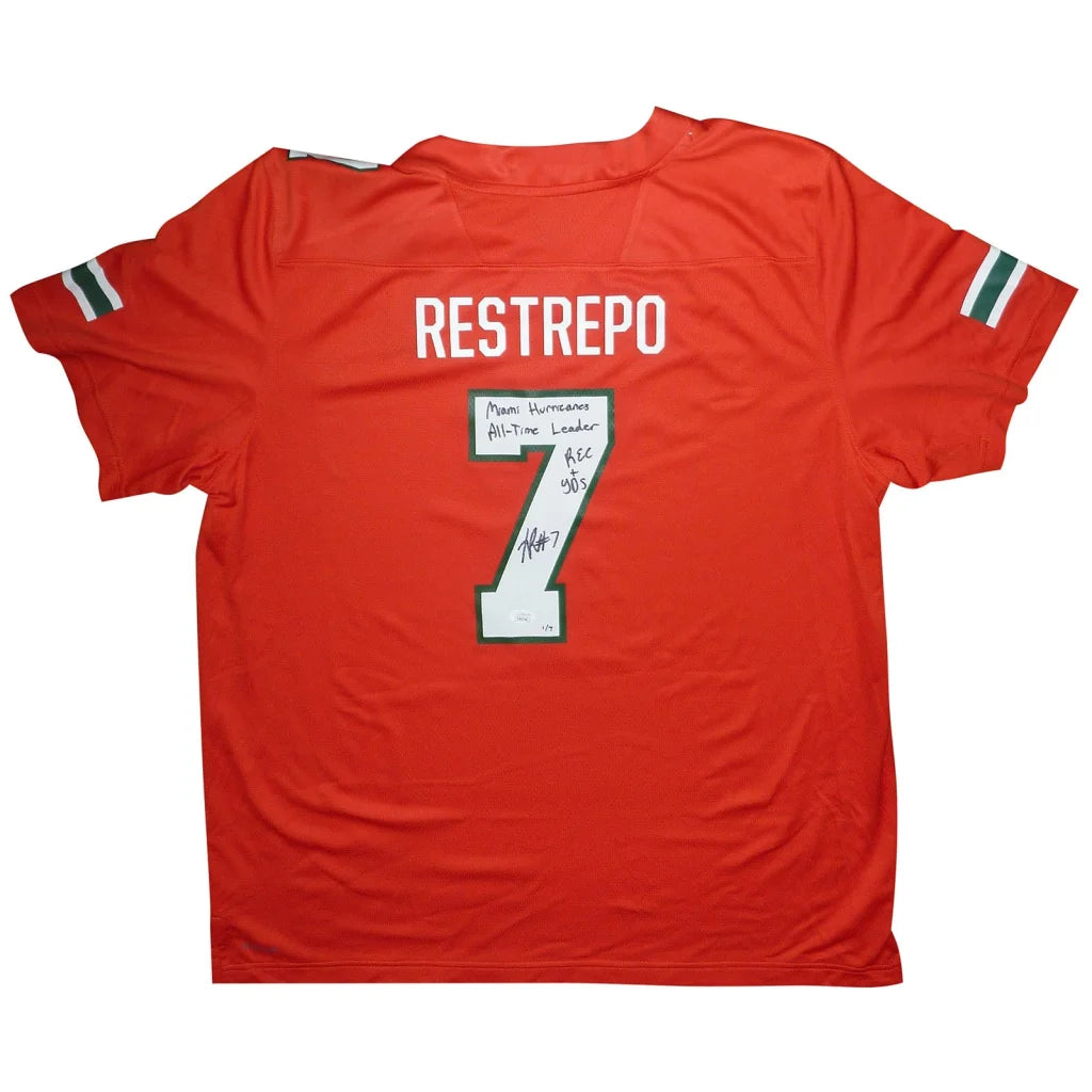 Xavier Restrepo autographed Miami Hurricanes red jersey number 7