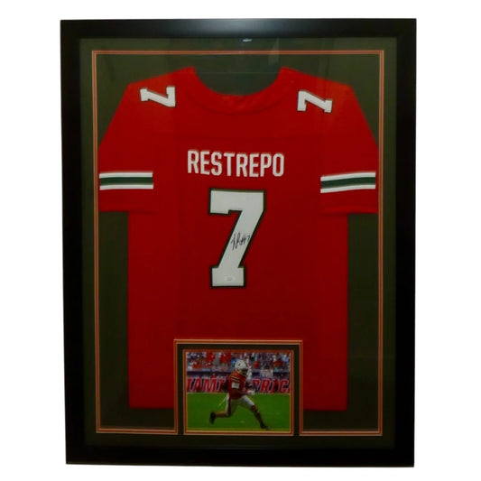 Xavier Restrepo autographed Miami Hurricanes framed jersey with number 7