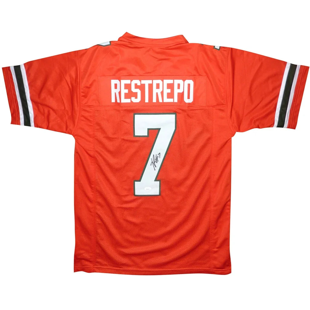 Xavier Restrepo autographed Miami Hurricanes custom jersey orange #7