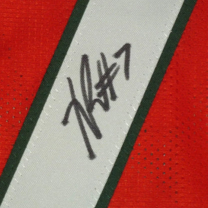 Xavier Restrepo autographed Miami Hurricanes custom jersey in red and white stripes