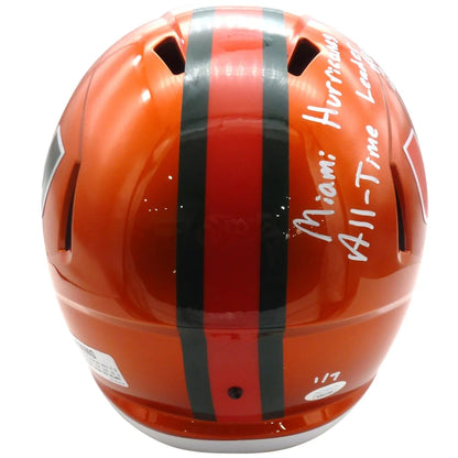 Xavier Restrepo autographed Miami Hurricanes orange brown striped helmet