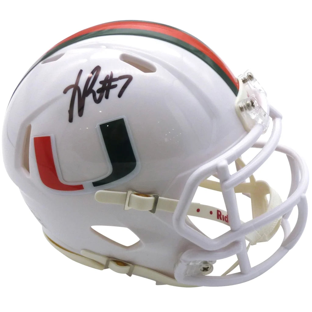Xavier Restrepo signed white and red Miami Hurricanes mini helmet