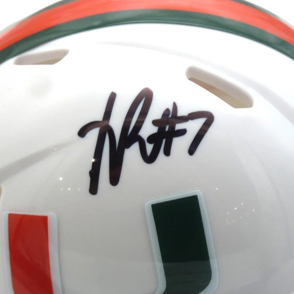 Xavier Restrepo signed Miami Hurricanes mini helmet in white and green
